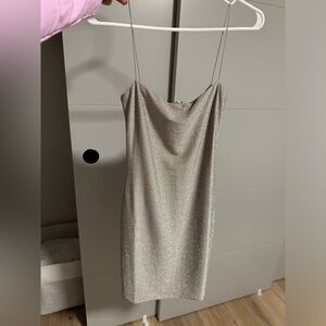 Thin Strap Shimmer Mini Dress - Silver